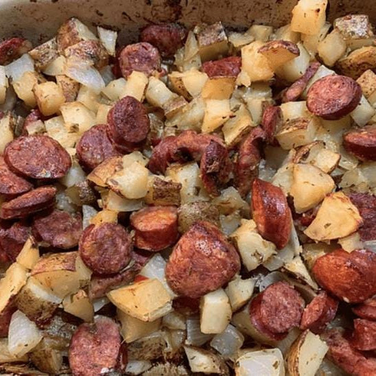 Cajun Bait Sausage & Potatoes Baked